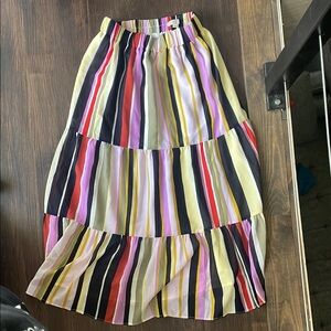 LOFT Black and White Tiered Midi Skirt Stretchy Waist Band